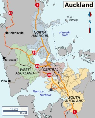 zemljevid Auckland okolišev