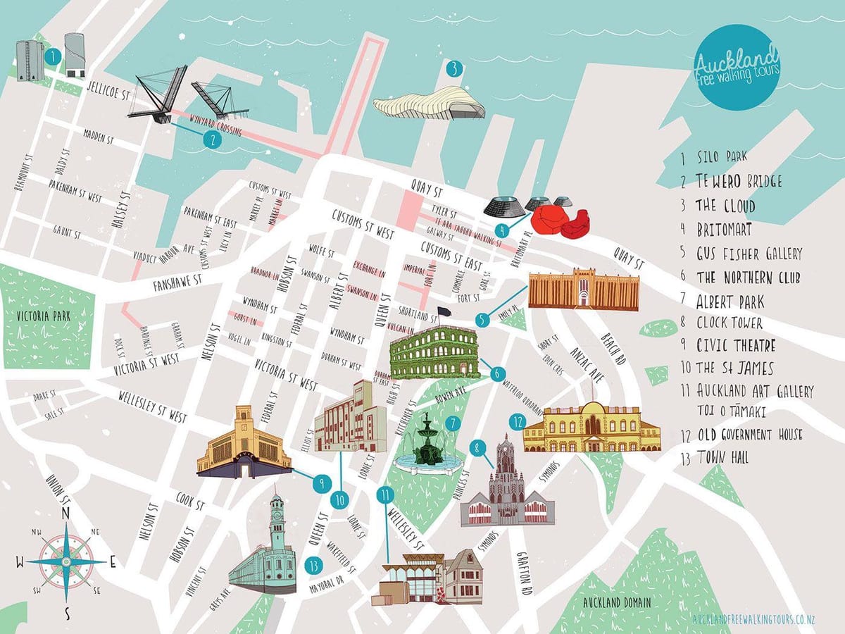 Auckland city sprehode zemljevid