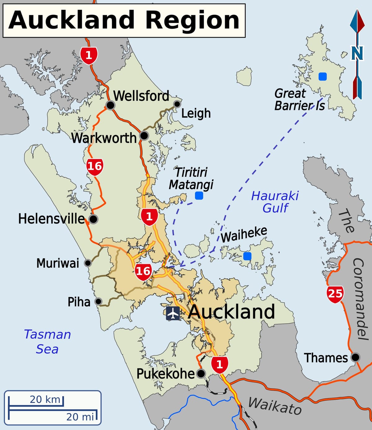 zemljevid Auckland regiji