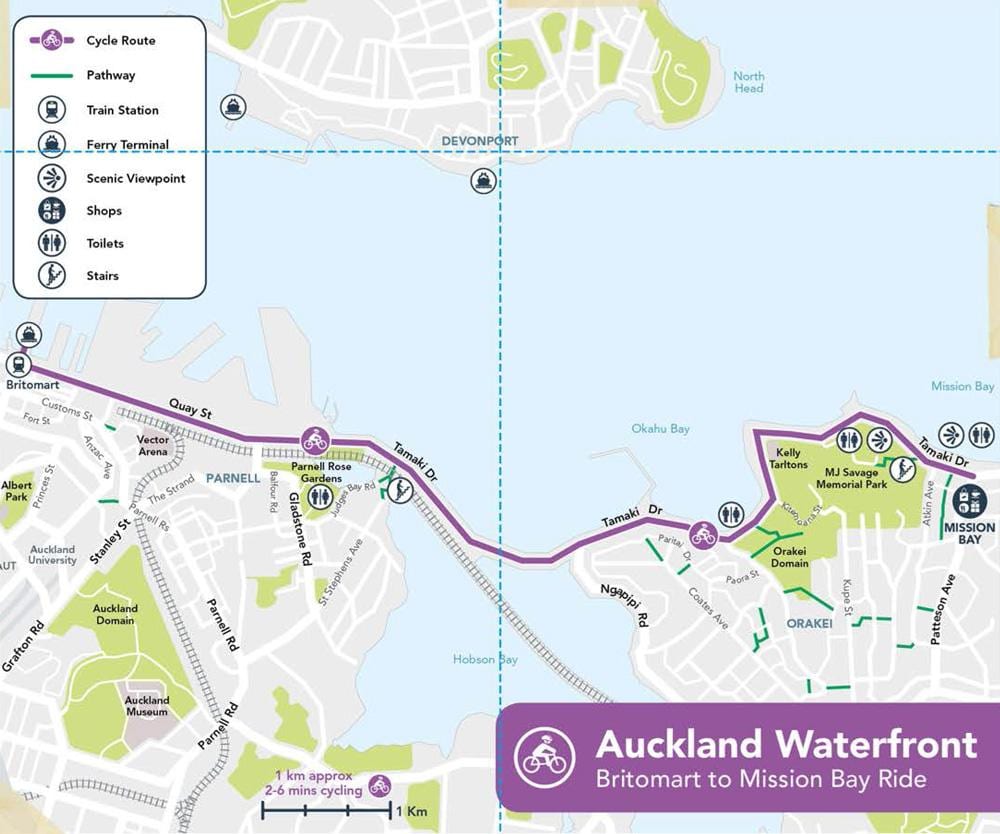 roza cycleway Auckland zemljevid