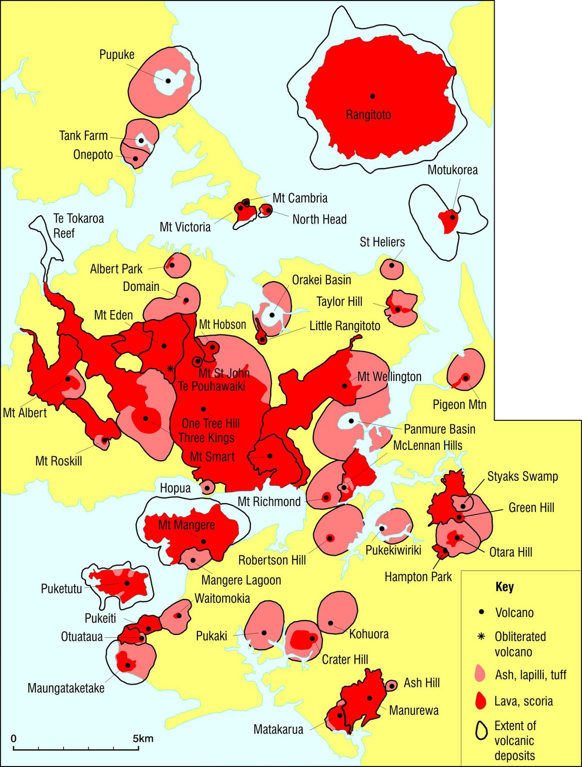 Auckland vulkanov zemljevid