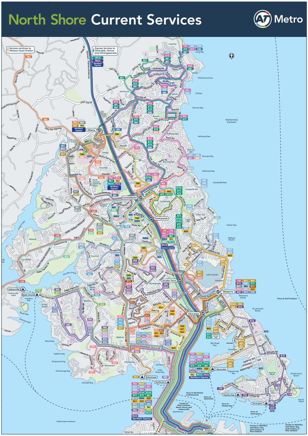 zemljevid severne obale Auckland