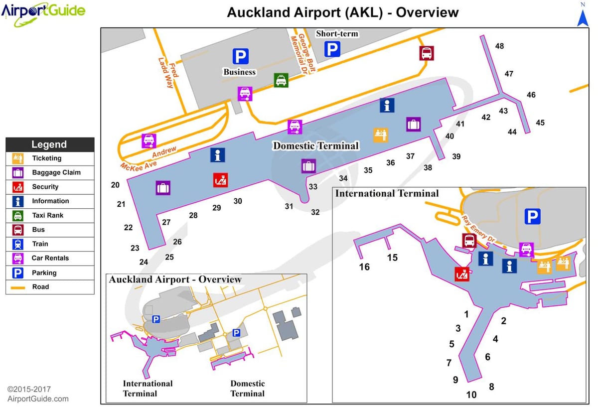 Auckland mednarodno letališče zemljevid