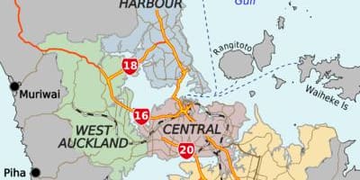 Zemljevid Auckland okolišev