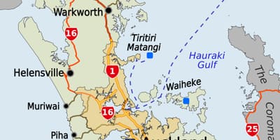 Zemljevid Auckland regiji